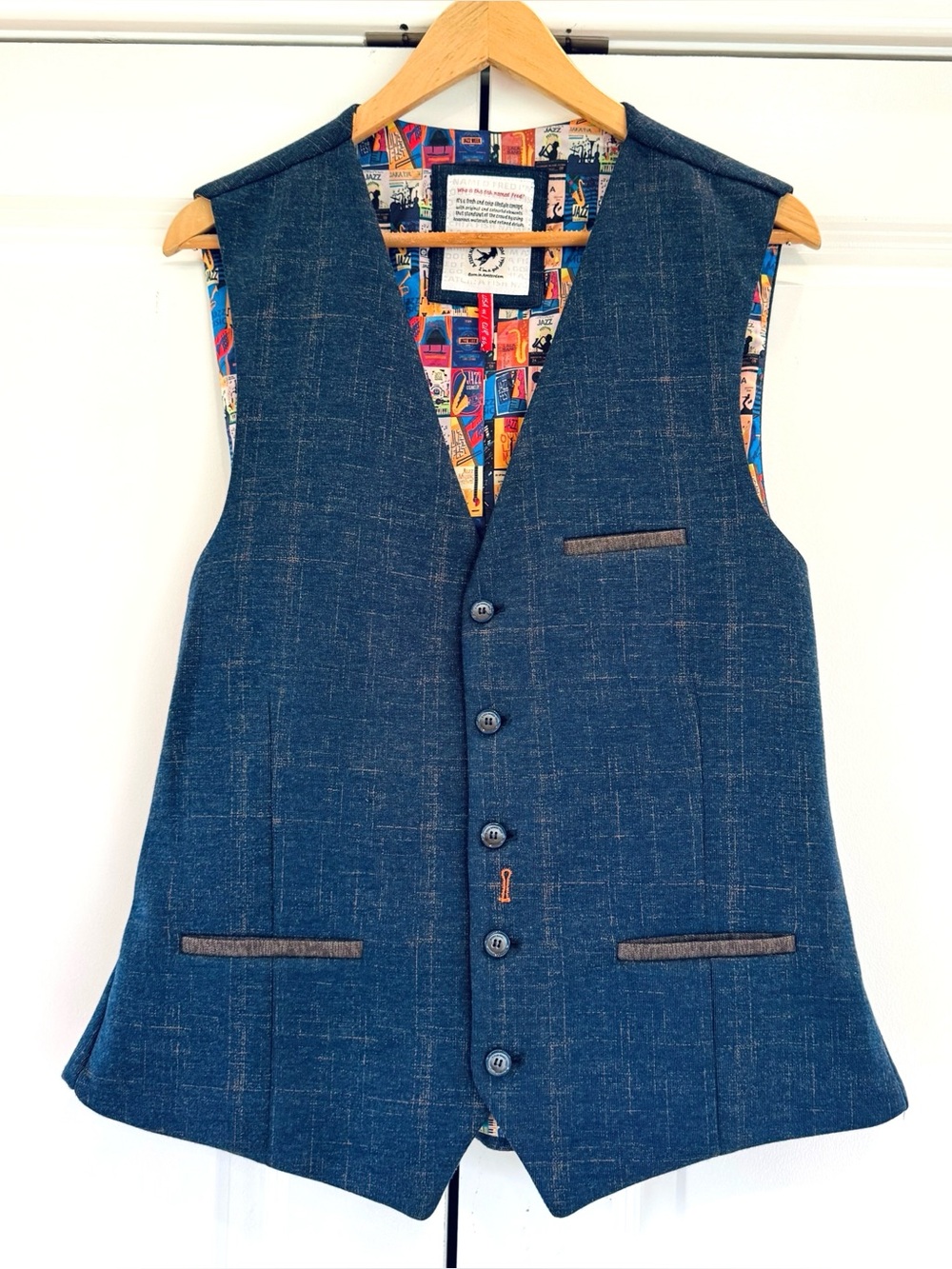 A Fish Named Fred Waistcoat Vest Navy Blue Knit Luxury Italy Size 44